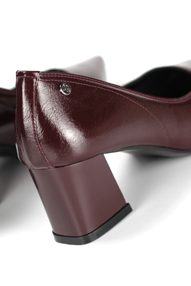 Zaneta Esnek Yumuşak Kaymaz Taban (4 cm) Kadın Kalın Topuk  Bordo Rugan Ayakkabı