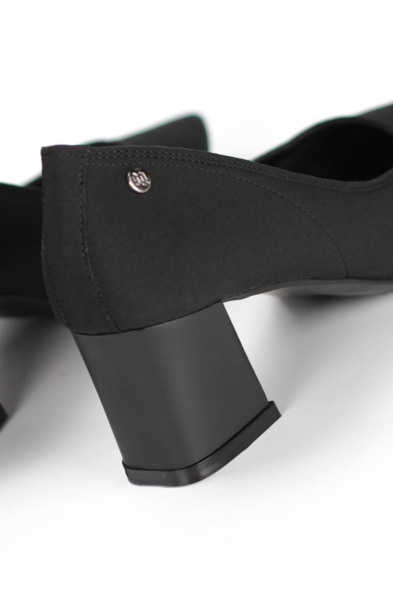 Zaneta Esnek Yumuşak Kaymaz Taban (4 cm) Kadın Kalın Topuk  Siyah Süet Ayakkabı