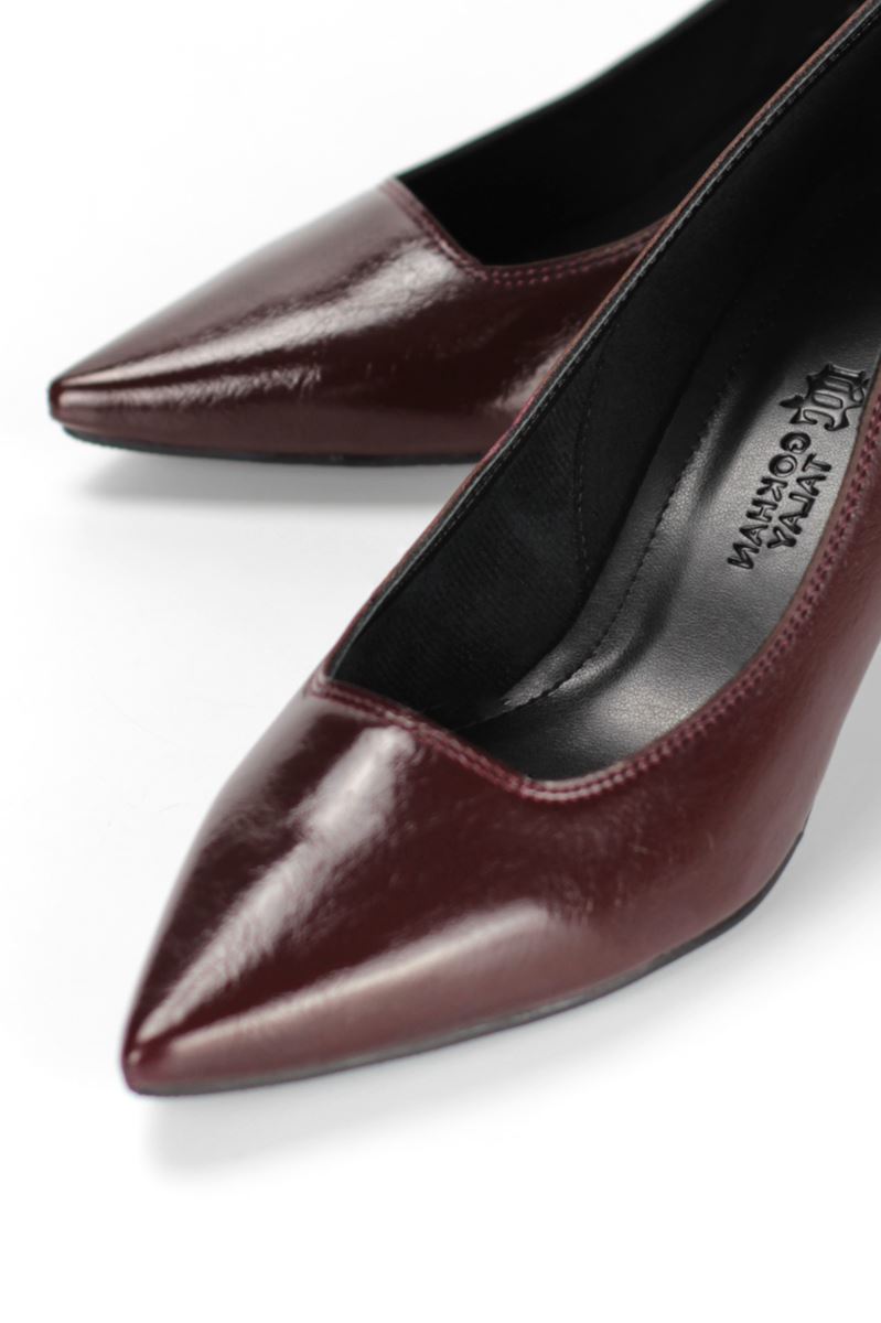 Zelia Esnek Yumuşak Kaymaz Taban (4 cm) Bordo Rugan Kadın Topuklu Ayakkabı