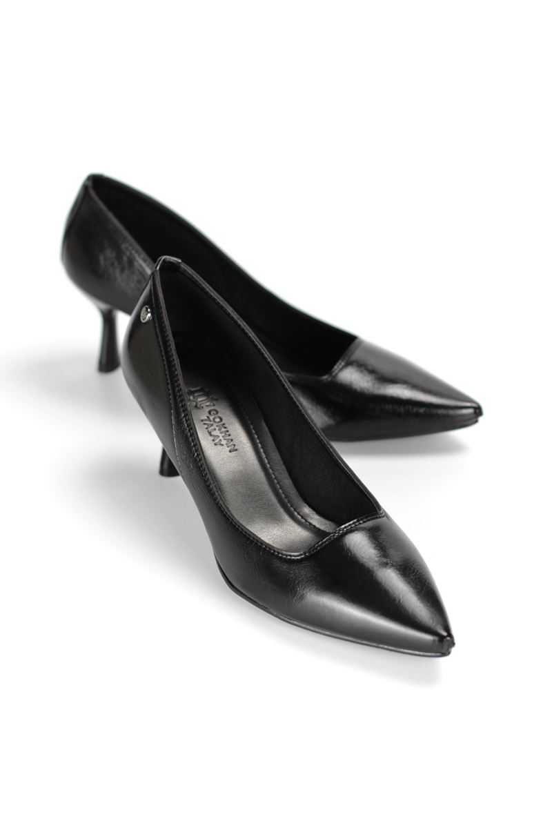 Zelia Esnek Yumuşak Kaymaz Taban (4 cm) Siyah Rugan Kadın Topuklu Ayakkabı