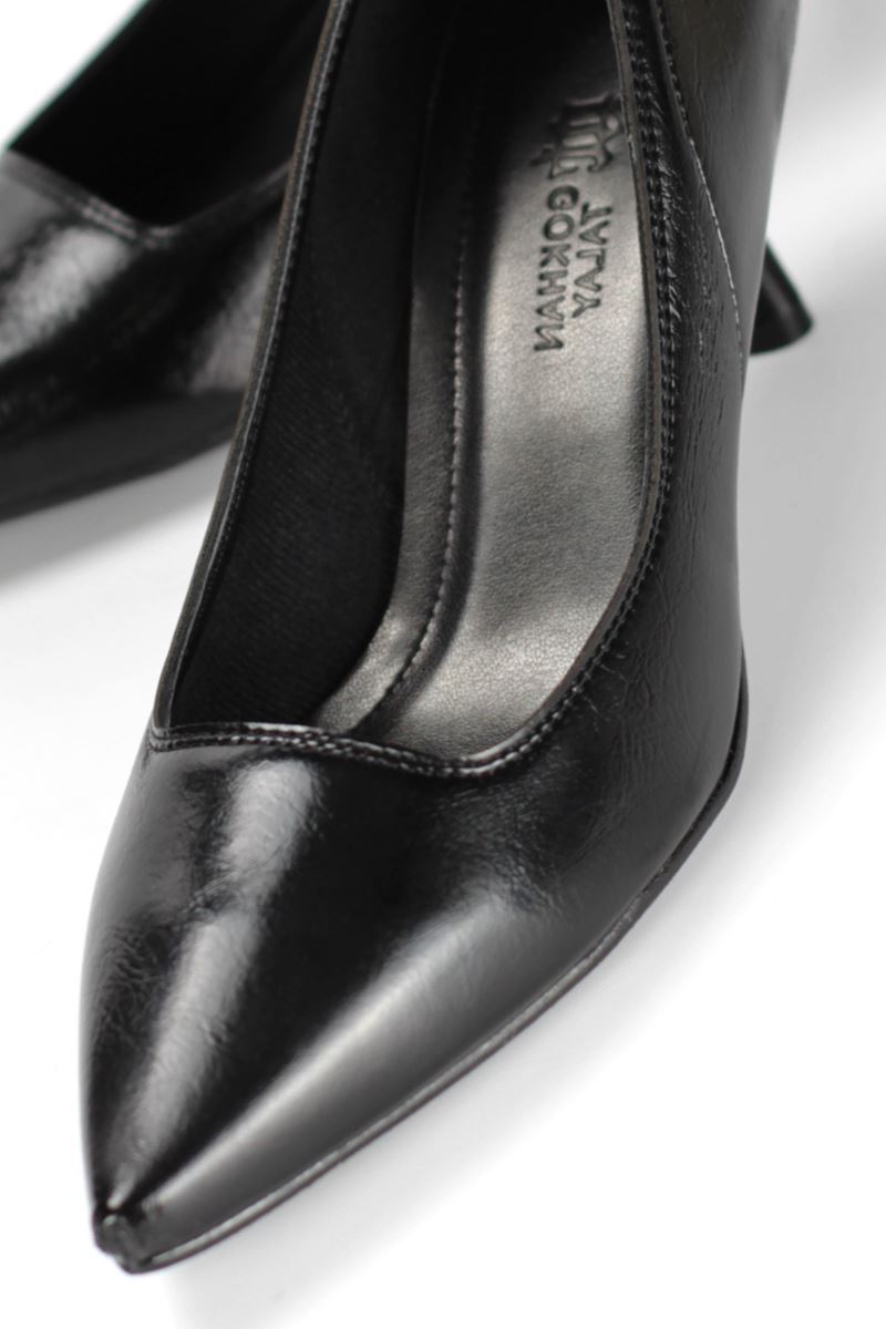 Zelia Esnek Yumuşak Kaymaz Taban (4 cm) Siyah Rugan Kadın Topuklu Ayakkabı