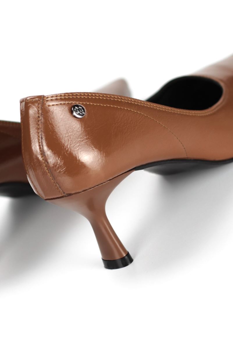 Zelia Esnek Yumuşak Kaymaz Taban (4 cm) Taba Rugan Kadın Topuklu Ayakkabı