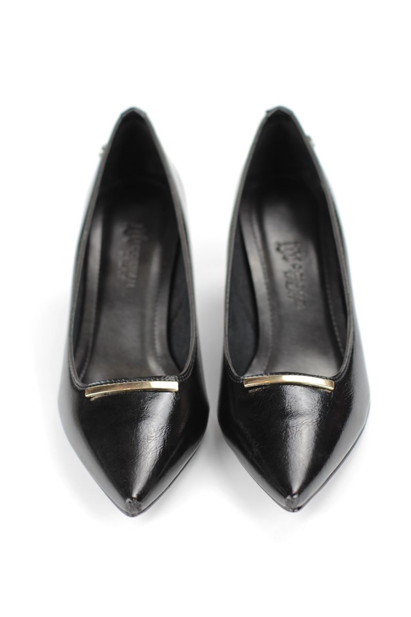 Sasha Esnek Yumuşak Kaymaz Taban (4 cm) Siyah Rugan İnce Çubuk Toka Kadın Topuklu Ayakkabı