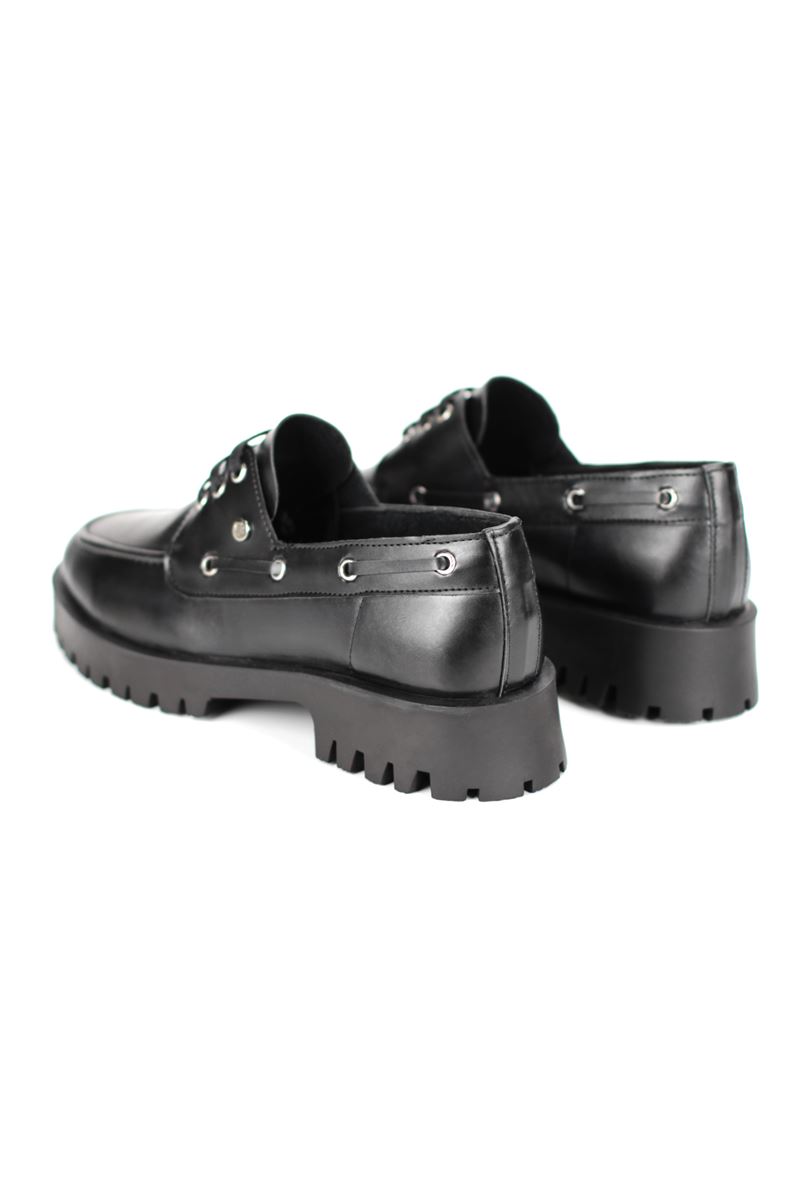 Galya Siyah Cilt Bağcıklı Loafer Kadın Ayakkabı