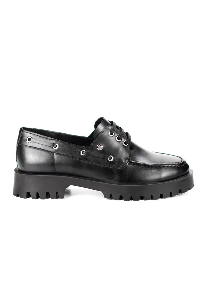 Galya Siyah Cilt Bağcıklı Loafer Kadın Ayakkabı