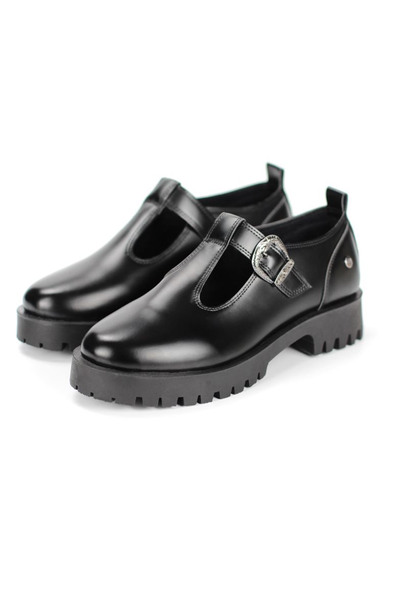 Scarlett Siyah Cillt Yan Tokalı Loafer Kadın Ayakkabı