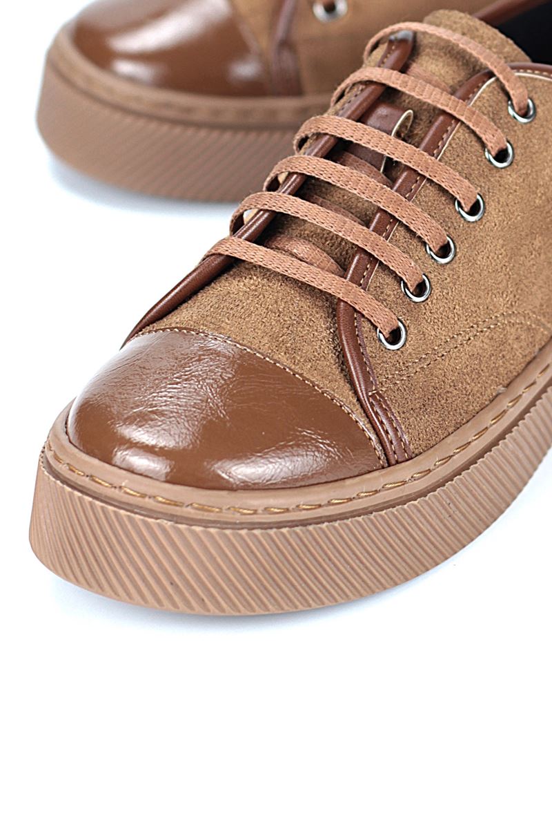 Zeta Taba Süet-Rugan Detaylı  Kadın Sneaker Spor Ayakkabı