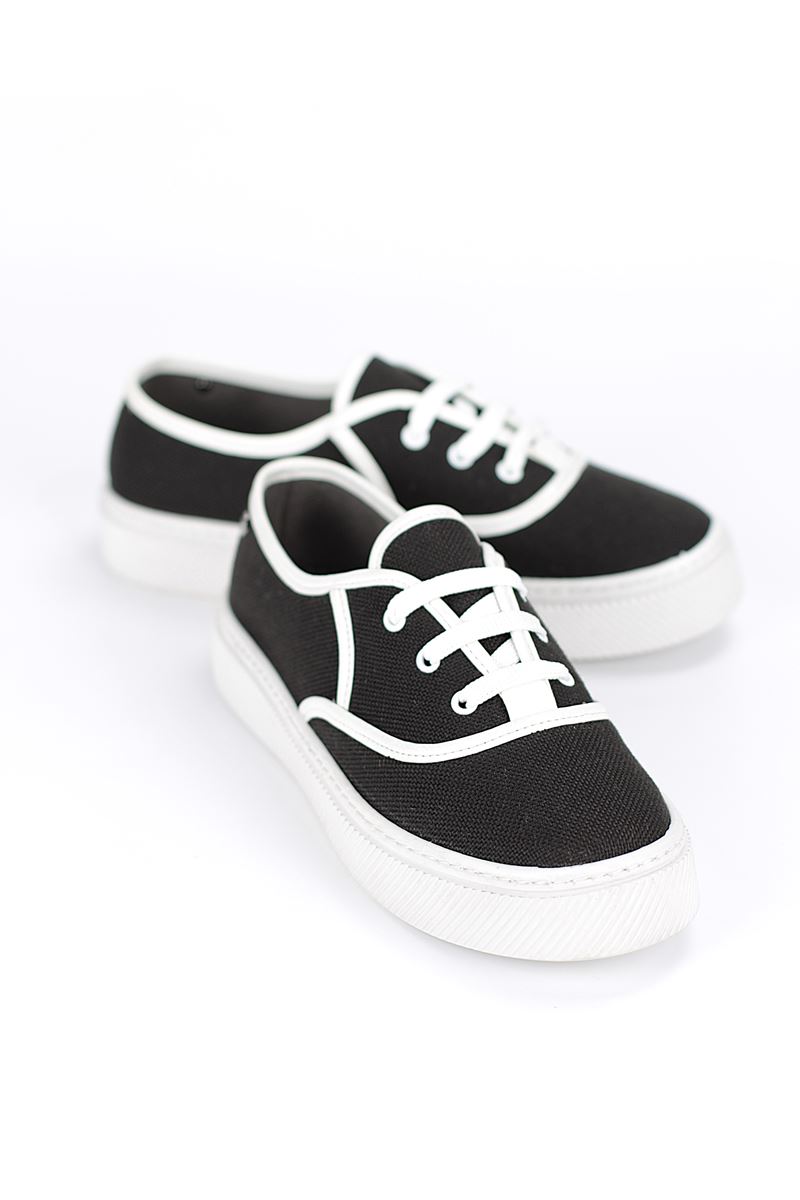 Sage Siyah-Beyaz Keten Kadın Sneaker Spor Ayakkabı