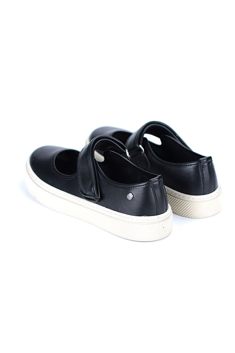 Tegan Siyah Cilt-Beyaz Taban Cırt Detaylı Kadın Sneaker Spor Ayakkabı