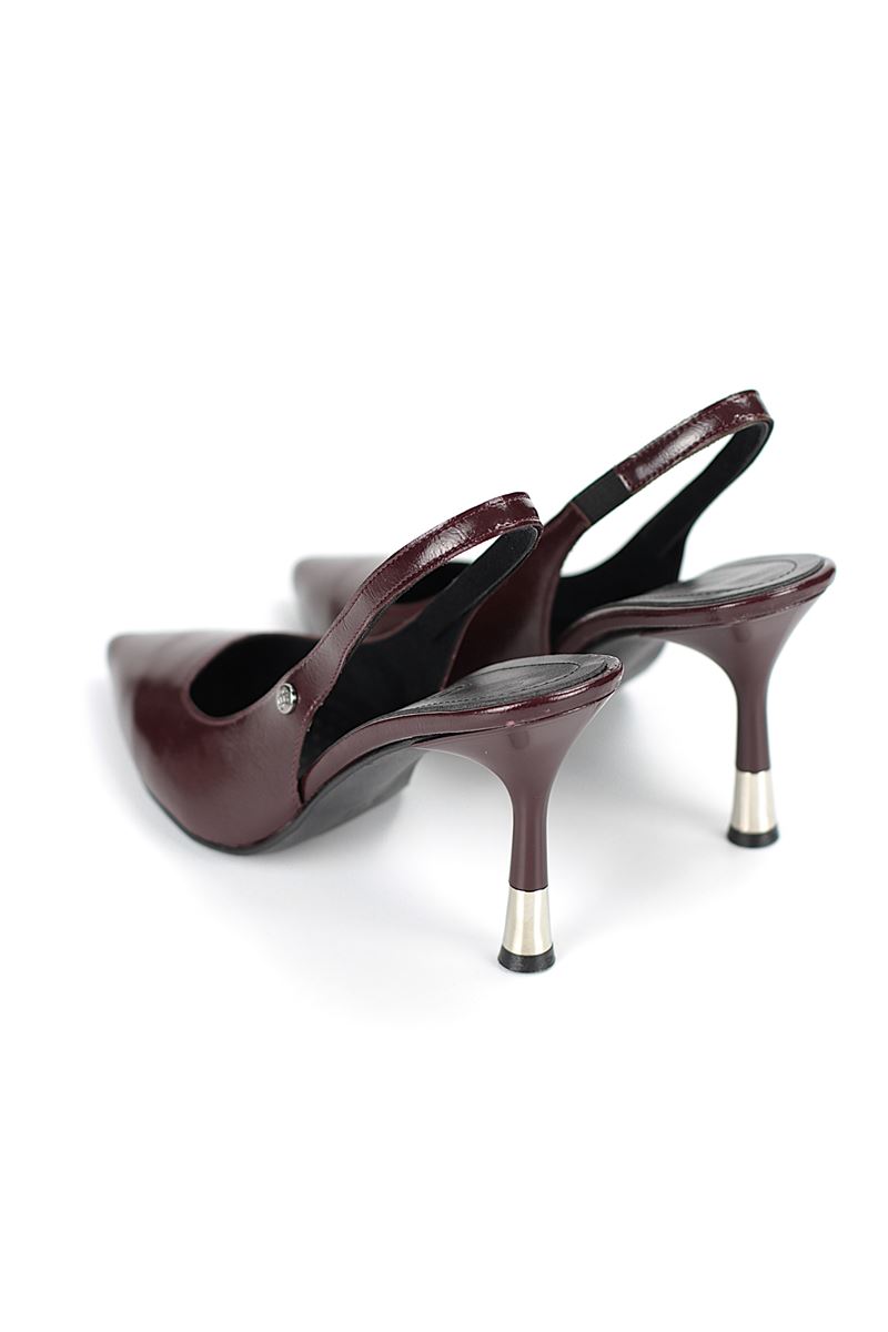 Biana  Esnek Yumuşak Kaymaz Taban (8 cm) Bordo Rugan Açık Lastikli Kadın Topuklu Ayakkabı