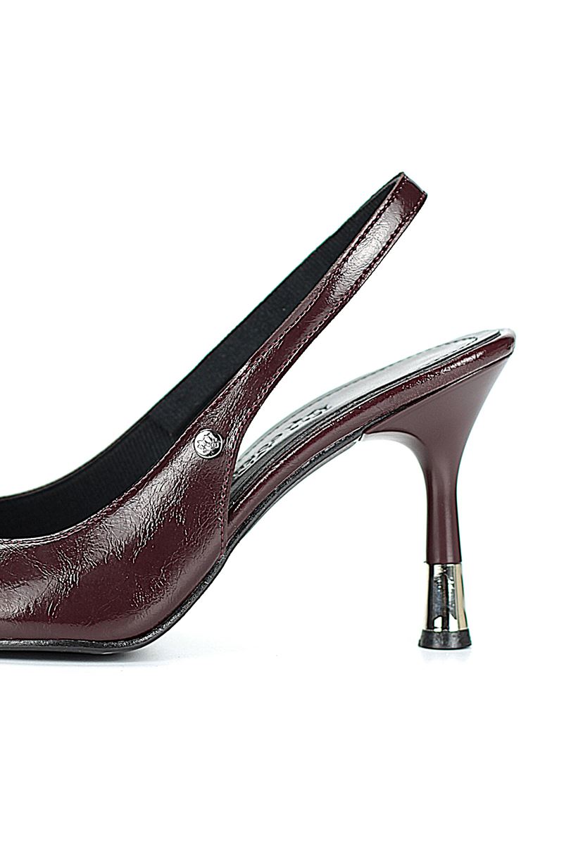 Biana  Esnek Yumuşak Kaymaz Taban (8 cm) Bordo Rugan Açık Lastikli Kadın Topuklu Ayakkabı