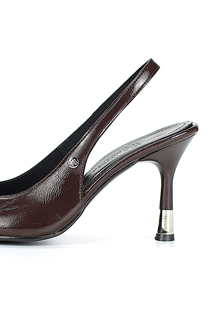 Biana  Esnek Yumuşak Kaymaz Taban (8 cm) Kahverengi Rugan Açık Lastikli Kadın Topuklu Ayakkabı