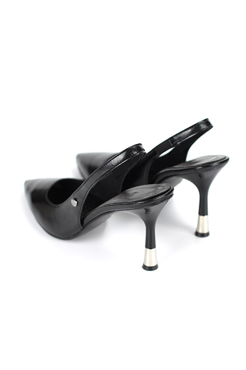 Biana  Esnek Yumuşak Kaymaz Taban (8 cm) Siyah Cilt Açık Lastikli Kadın Topuklu Ayakkabı