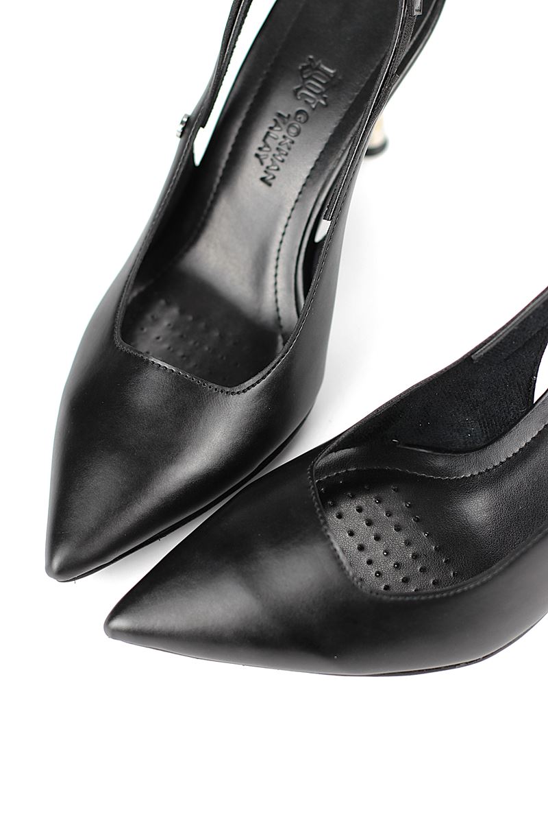 Biana  Esnek Yumuşak Kaymaz Taban (8 cm) Siyah Cilt Açık Lastikli Kadın Topuklu Ayakkabı