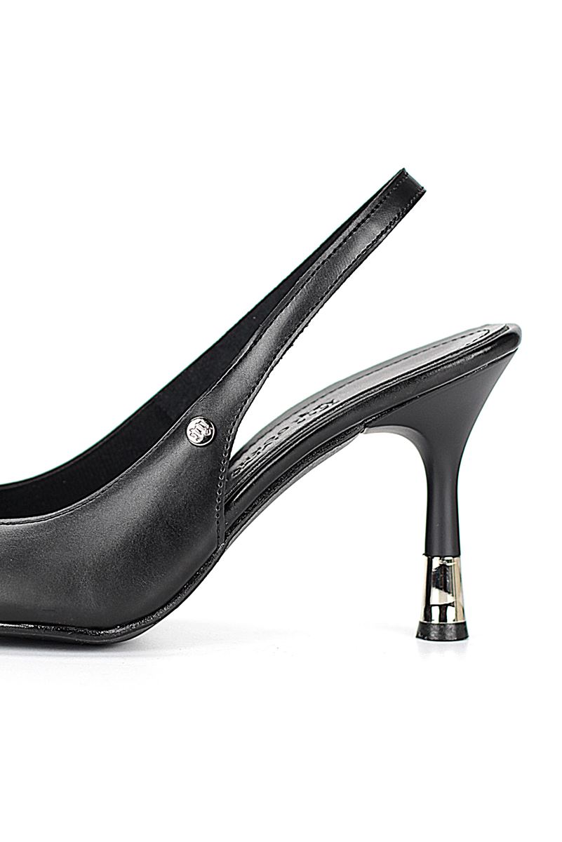 Biana  Esnek Yumuşak Kaymaz Taban (8 cm) Siyah Cilt Açık Lastikli Kadın Topuklu Ayakkabı