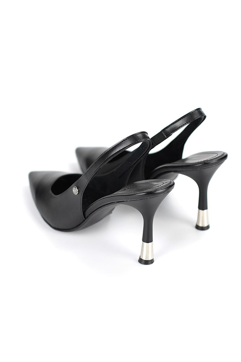 Biana  Esnek Yumuşak Kaymaz Taban (8 cm) Siyah Rugan Açık Lastikli Kadın Topuklu Ayakkabı