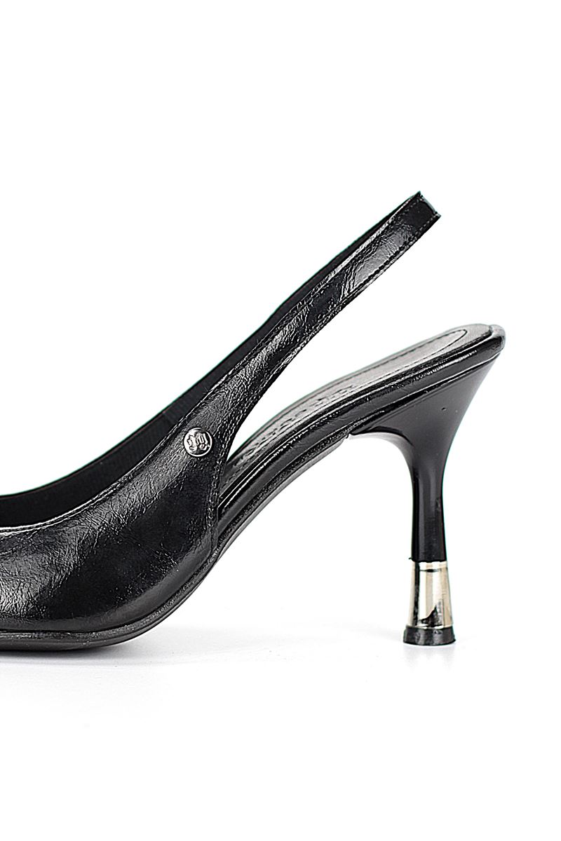 Biana  Esnek Yumuşak Kaymaz Taban (8 cm) Siyah Rugan Açık Lastikli Kadın Topuklu Ayakkabı