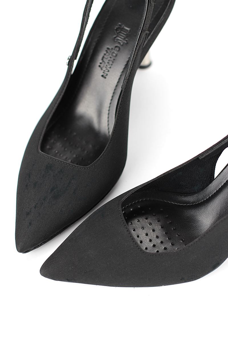 Biana  Esnek Yumuşak Kaymaz Taban (8 cm) Siyah Süet Açık Lastikli Kadın Topuklu Ayakkabı