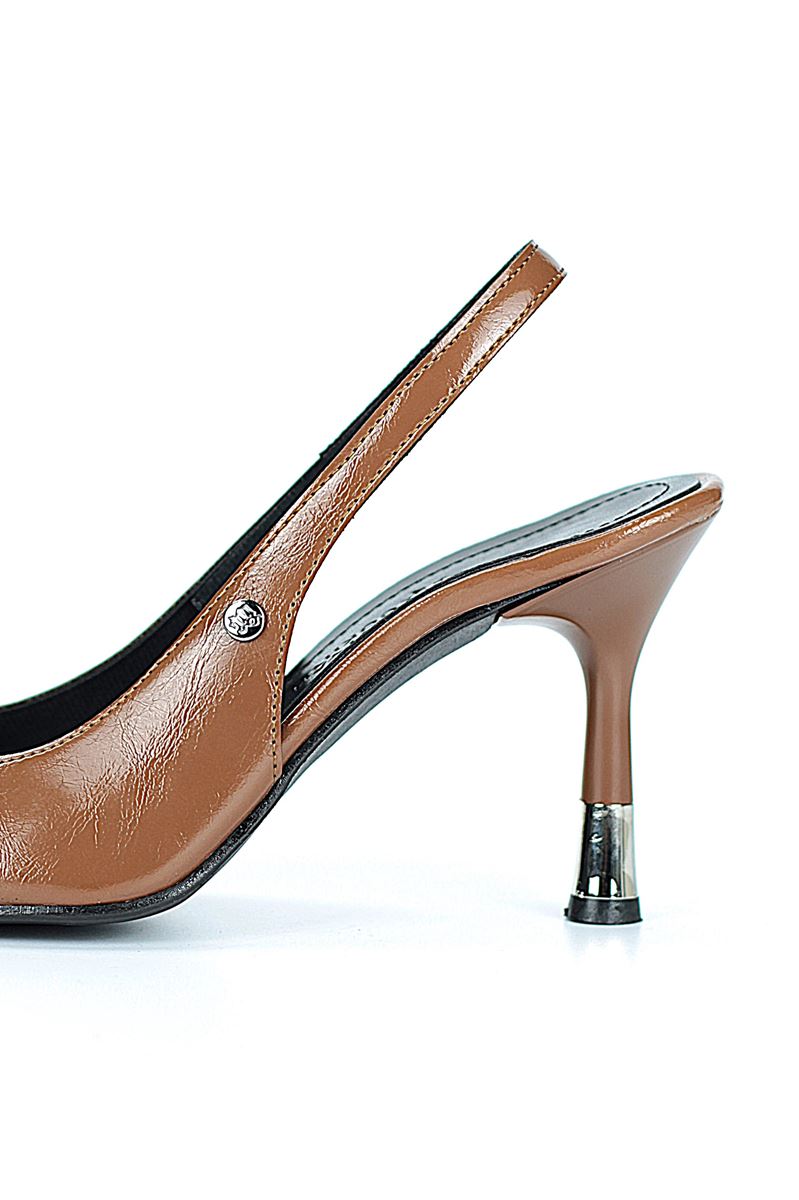 Biana  Esnek Yumuşak Kaymaz Taban (8 cm) Taba Rugan Rugan Açık Lastikli Kadın Topuklu Ayakkabı