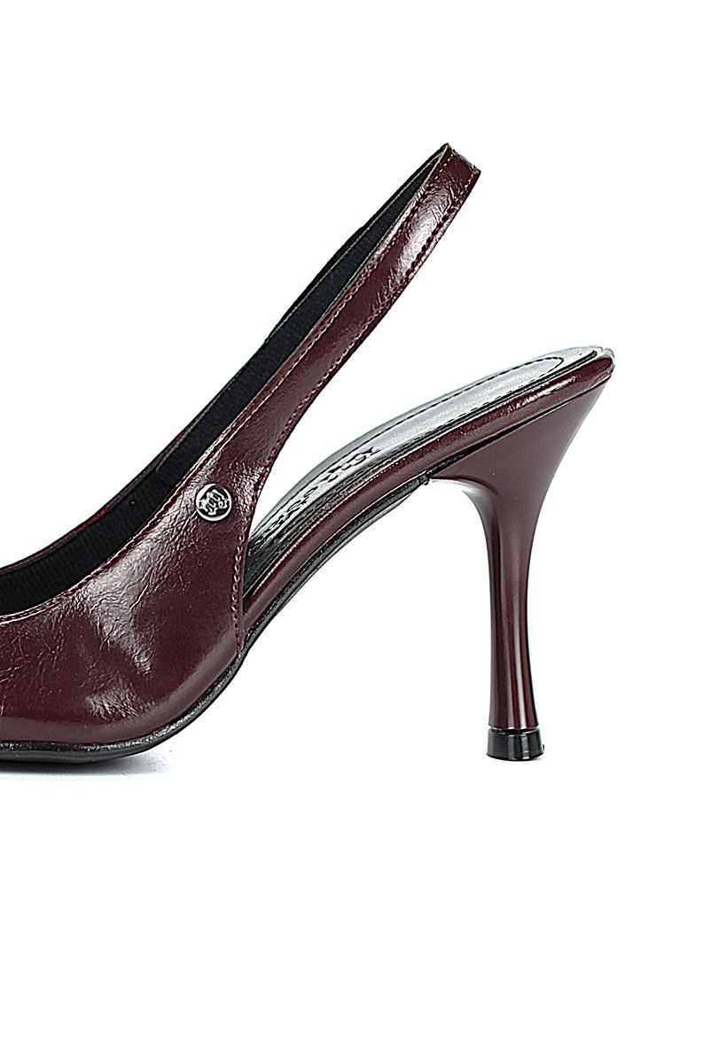 Lavender Esnek Yumuşak Kaymaz Taban (8 cm) Bordo Rugan  Açık Lastikli Kadın Topuklu Ayakkabı