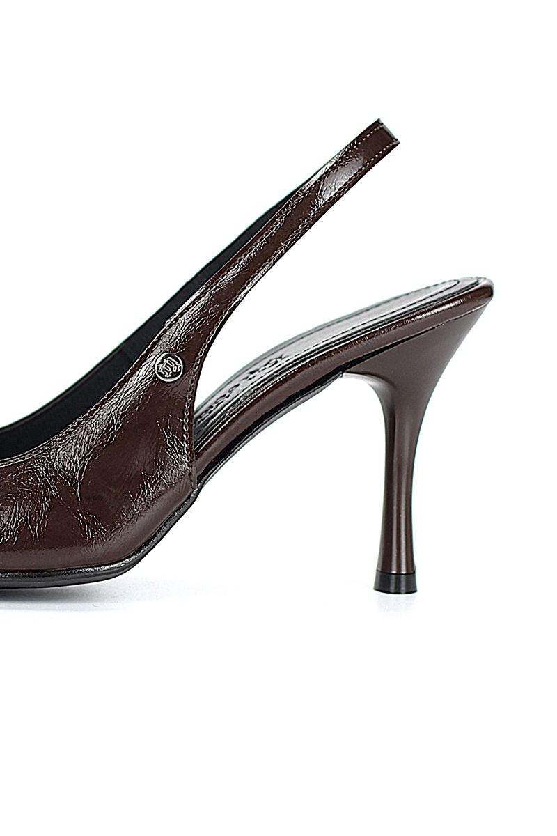 Lavender Esnek Yumuşak Kaymaz Taban (8 cm) Kahverengi Rugan  Açık Lastikli Kadın Topuklu Ayakkabı