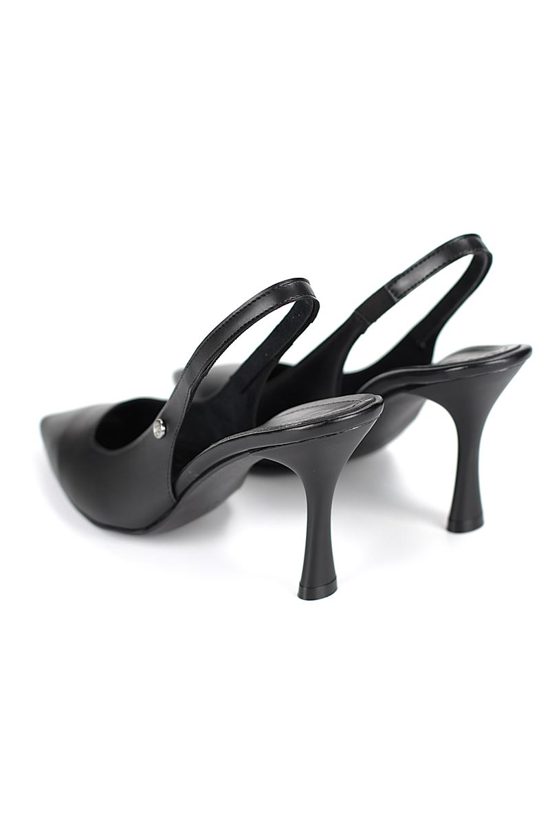 Lavender Esnek Yumuşak Kaymaz Taban (8 cm) Siyah Cilt Açık Lastikli Kadın Topuklu Ayakkabı