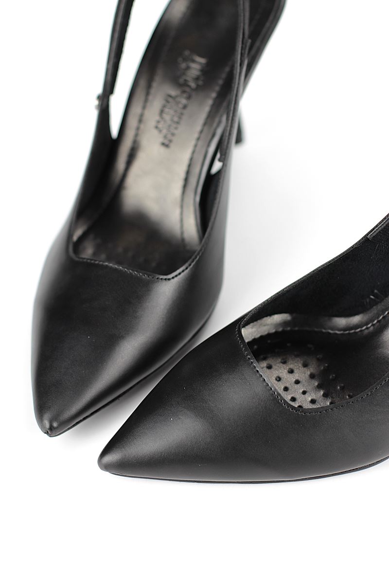 Lavender Esnek Yumuşak Kaymaz Taban (8 cm) Siyah Cilt Açık Lastikli Kadın Topuklu Ayakkabı