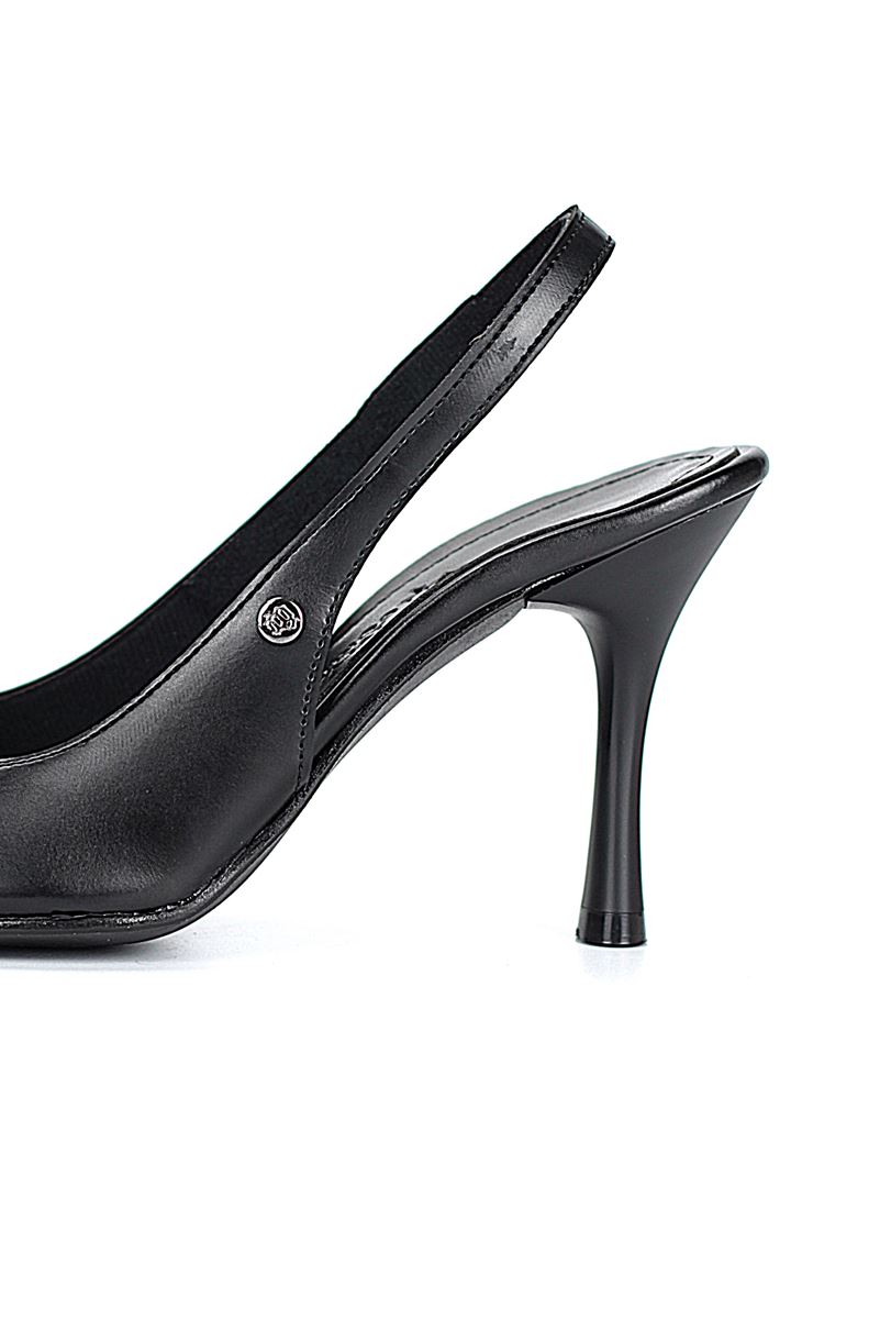 Lavender Esnek Yumuşak Kaymaz Taban (8 cm) Siyah Cilt Açık Lastikli Kadın Topuklu Ayakkabı