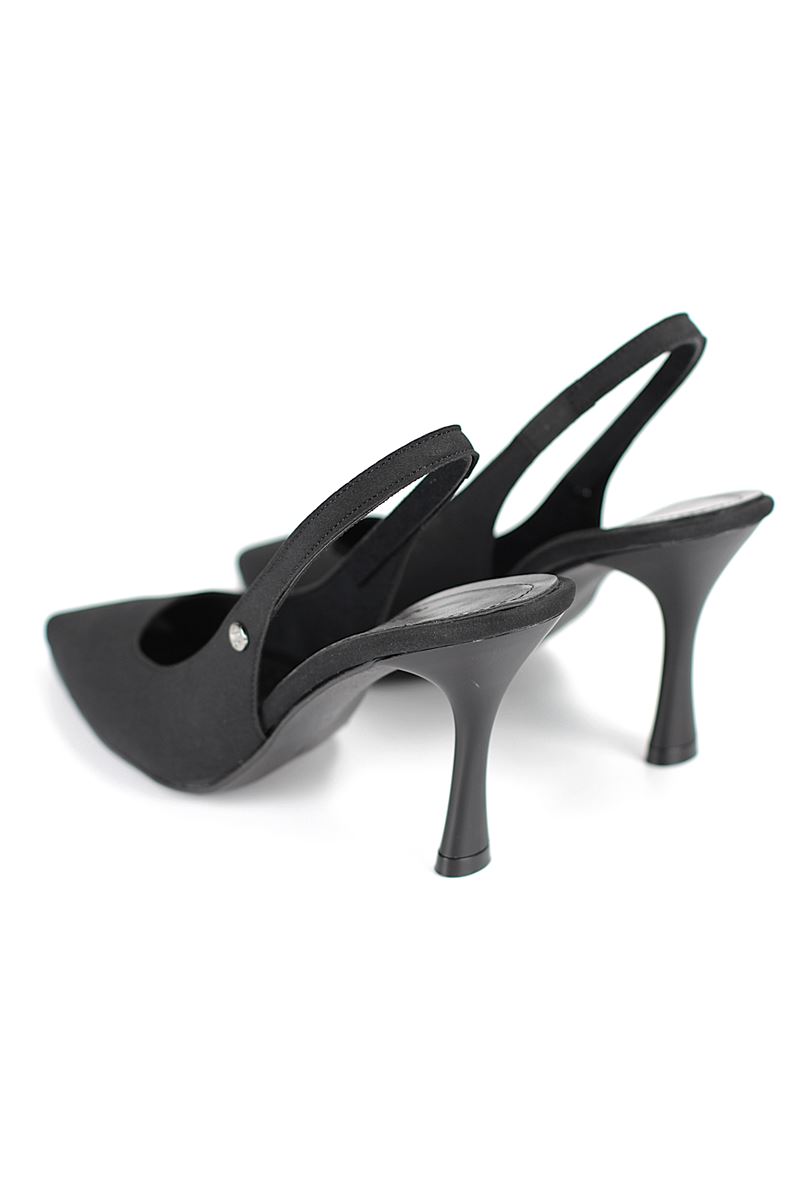 Lavender Esnek Yumuşak Kaymaz Taban (8 cm) Siyah Süet Açık Lastikli Kadın Topuklu Ayakkabı