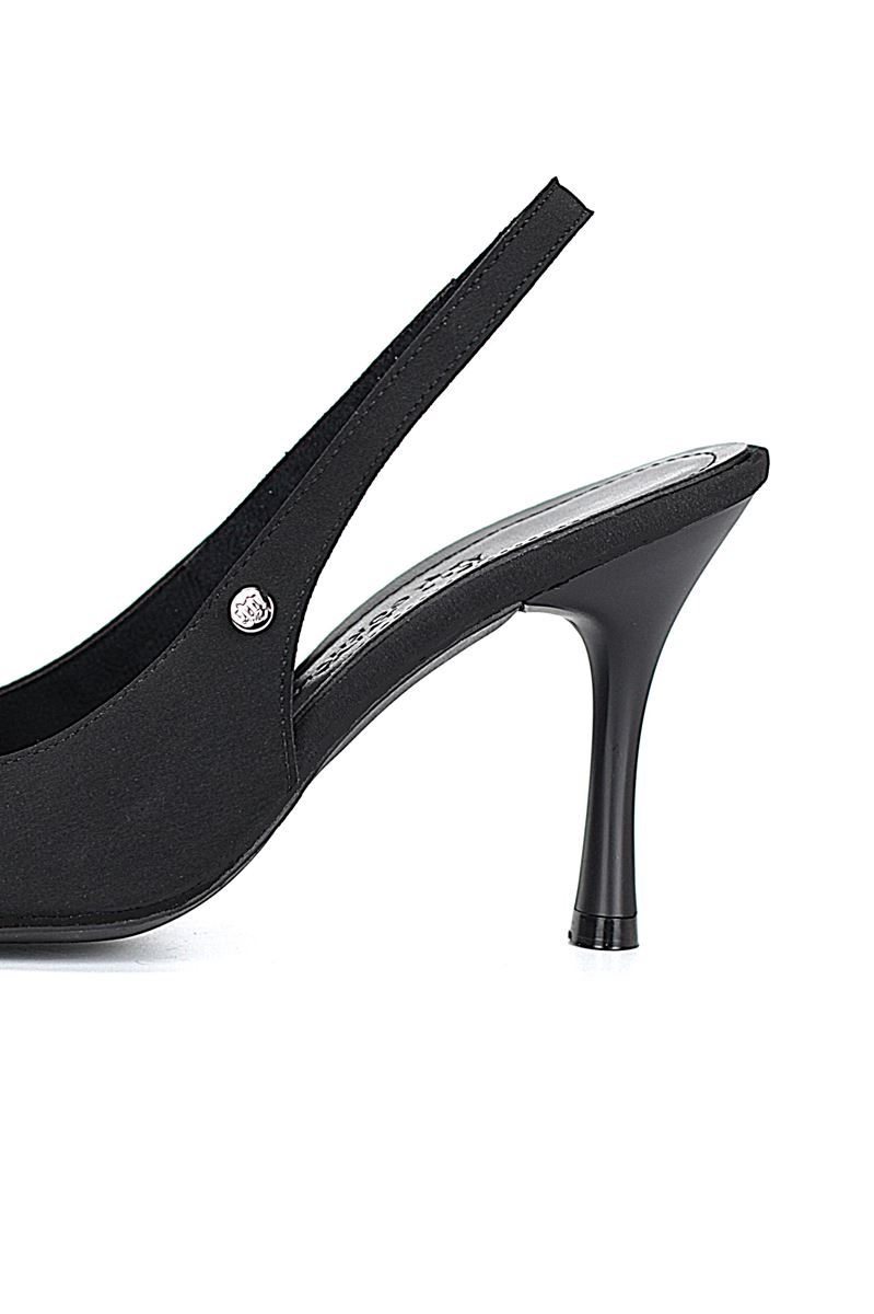 Lavender Esnek Yumuşak Kaymaz Taban (8 cm) Siyah Süet Açık Lastikli Kadın Topuklu Ayakkabı