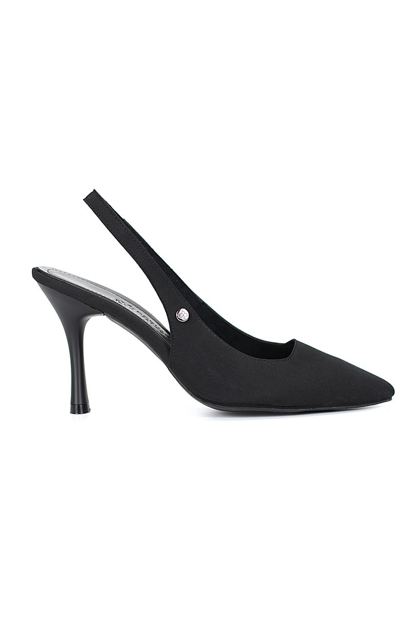 Lavender Esnek Yumuşak Kaymaz Taban (8 cm) Siyah Süet Açık Lastikli Kadın Topuklu Ayakkabı