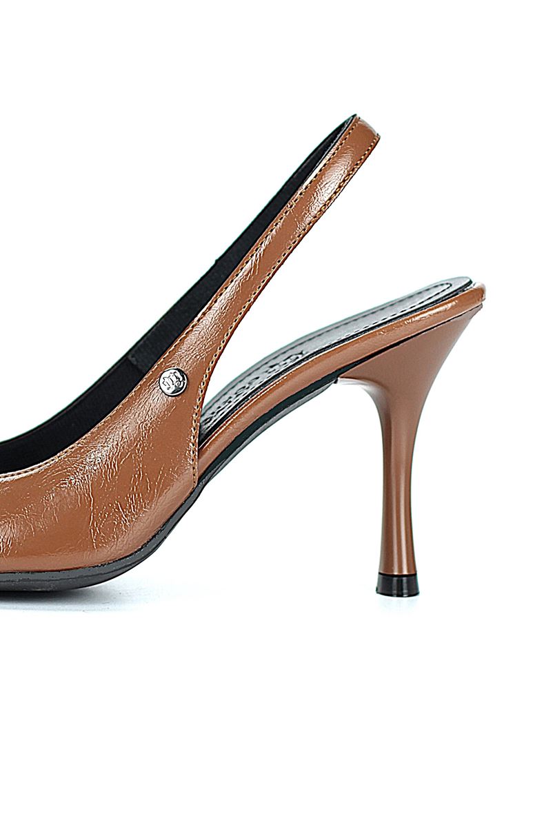 Lavender Esnek Yumuşak Kaymaz Taban (8 cm) Taba Rugan  Açık Lastikli Kadın Topuklu Ayakkabı