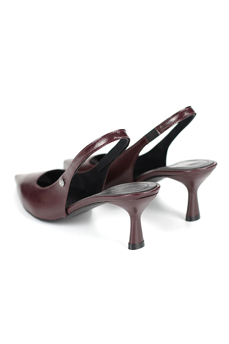 Magnolia Esnek Yumuşak Kaymaz Taban (4 cm) Bordo Rugan  Açık Lastikli Kadın Topuklu Ayakkabı