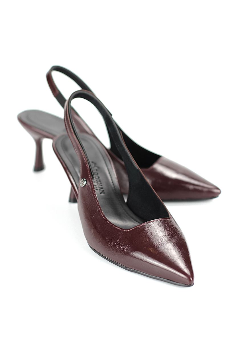 Magnolia Esnek Yumuşak Kaymaz Taban (4 cm) Bordo Rugan  Açık Lastikli Kadın Topuklu Ayakkabı