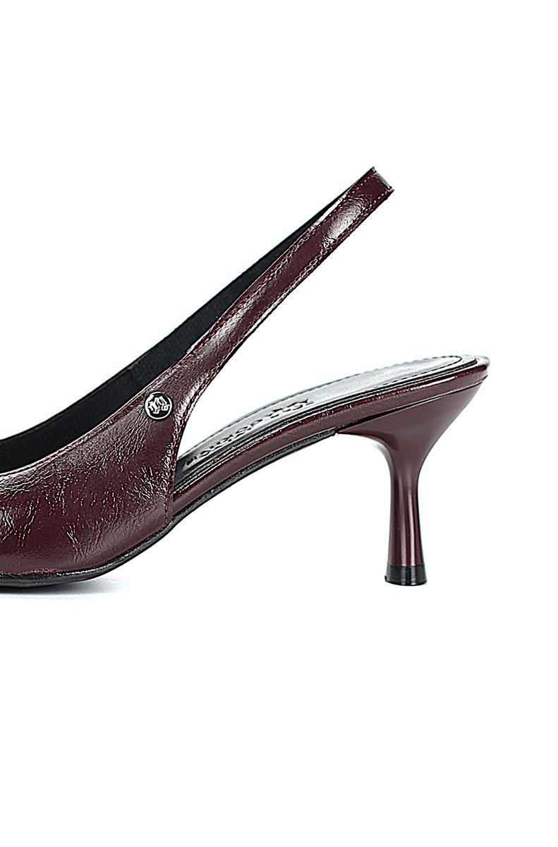 Magnolia Esnek Yumuşak Kaymaz Taban (4 cm) Bordo Rugan  Açık Lastikli Kadın Topuklu Ayakkabı