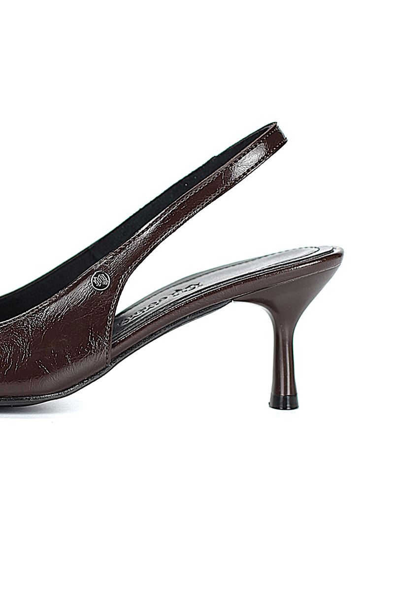 Magnolia Esnek Yumuşak Kaymaz Taban (4 cm) Kahverengi Rugan  Açık Lastikli Kadın Topuklu Ayakkabı