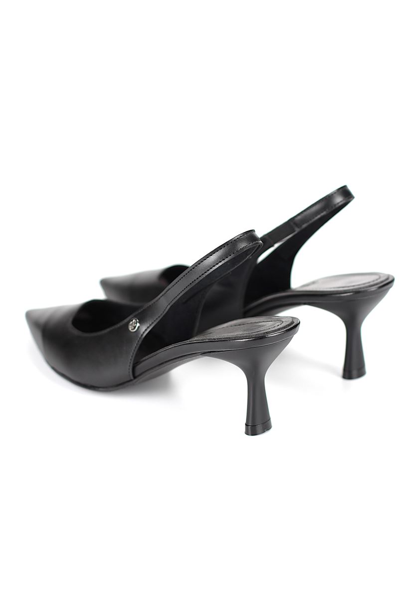 Magnolia Esnek Yumuşak Kaymaz Taban (4 cm)  Siyah Cilt  Açık Lastikli Kadın Topuklu Ayakkabı