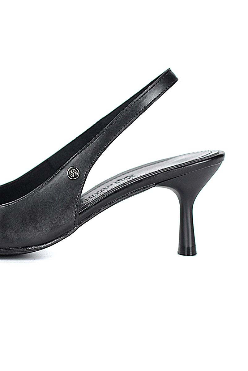 Magnolia Esnek Yumuşak Kaymaz Taban (4 cm)  Siyah Cilt  Açık Lastikli Kadın Topuklu Ayakkabı