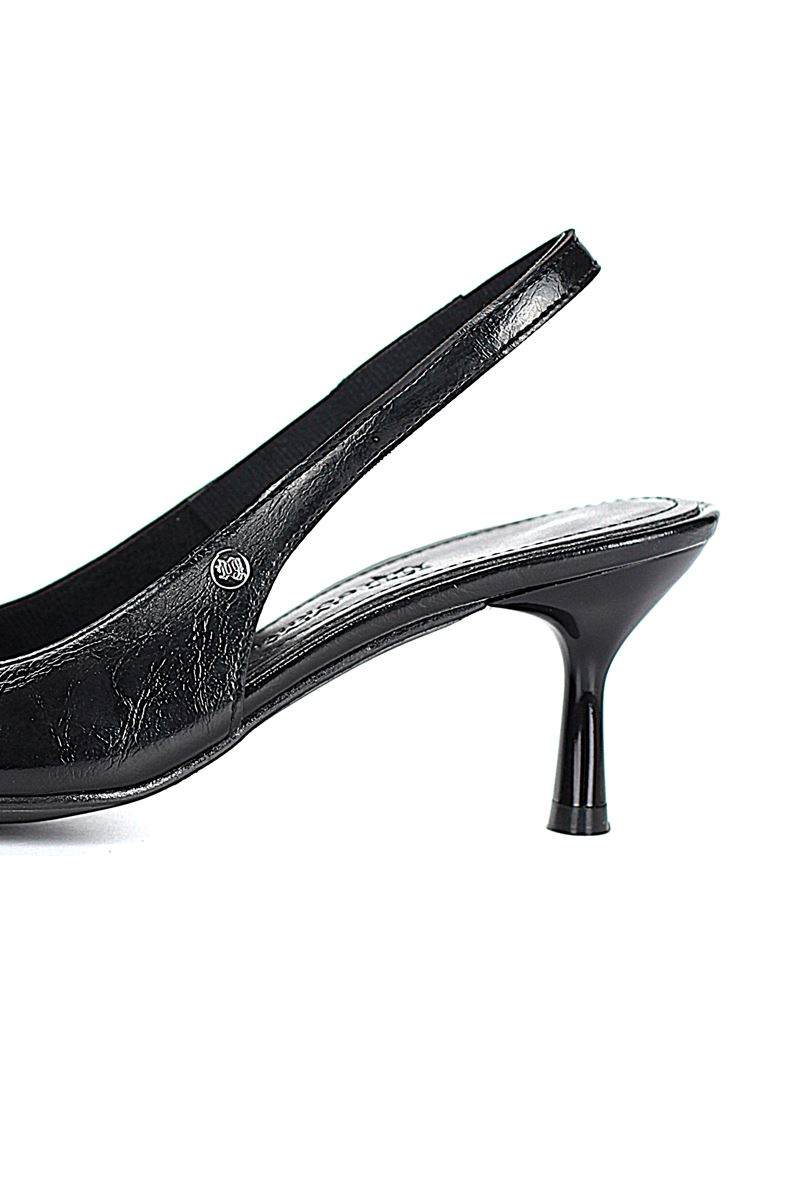 Magnolia Esnek Yumuşak Kaymaz Taban (4 cm) Siyah Rugan  Açık Lastikli Kadın Topuklu Ayakkabı