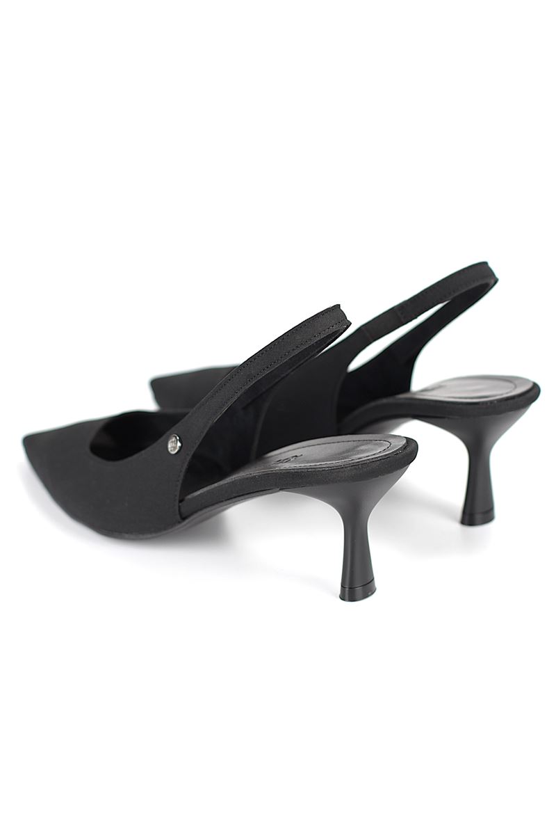 Magnolia Esnek Yumuşak Kaymaz Taban (4 cm) Siyah Süet Açık Lastikli Kadın Topuklu Ayakkabı