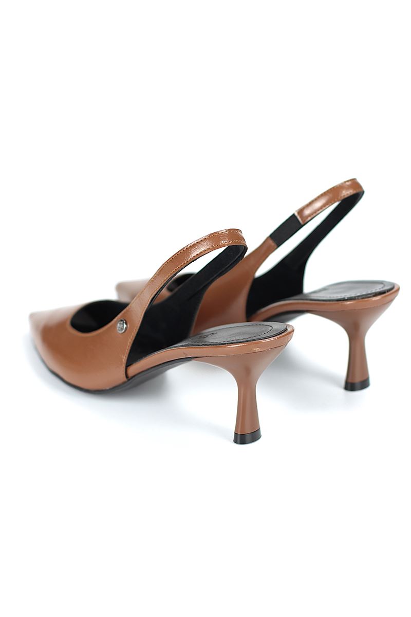 Magnolia Esnek Yumuşak Kaymaz Taban (4 cm) Taba Rugan  Açık Lastikli Kadın Topuklu Ayakkabı