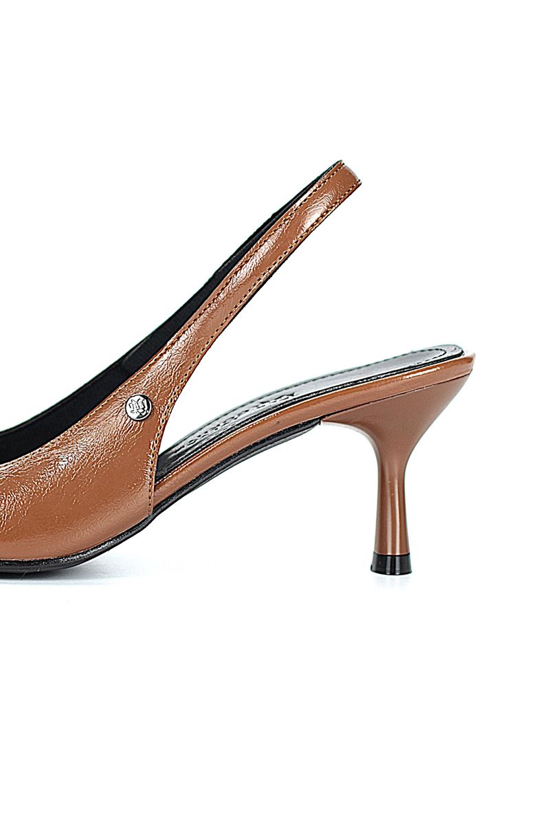 Magnolia Esnek Yumuşak Kaymaz Taban (4 cm) Taba Rugan  Açık Lastikli Kadın Topuklu Ayakkabı