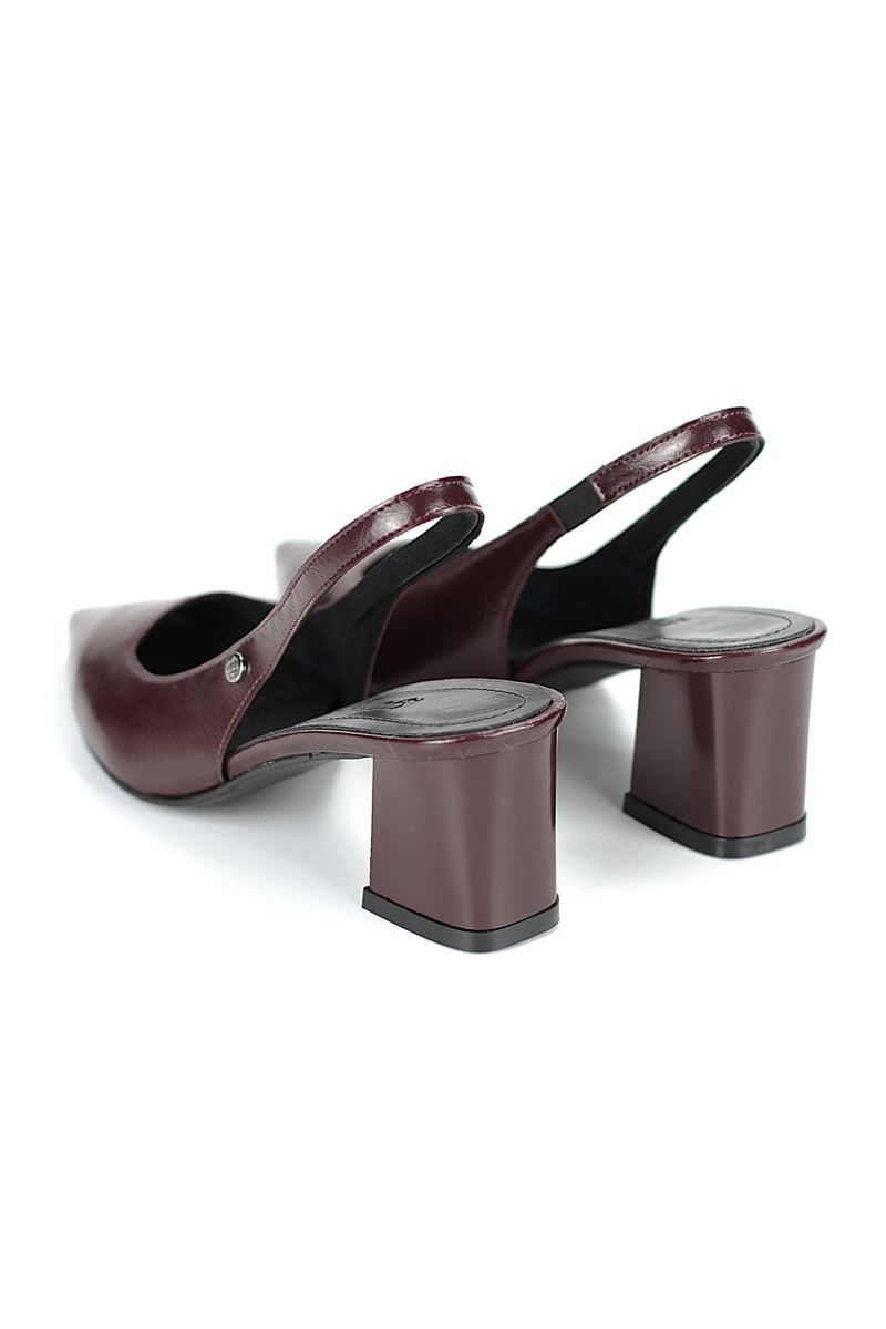 İlya Esnek Yumuşak Kaymaz Taban (4 cm) Bordo Rugan  Açık Lastikli Kadın Kalın Topuklu Ayakkabı