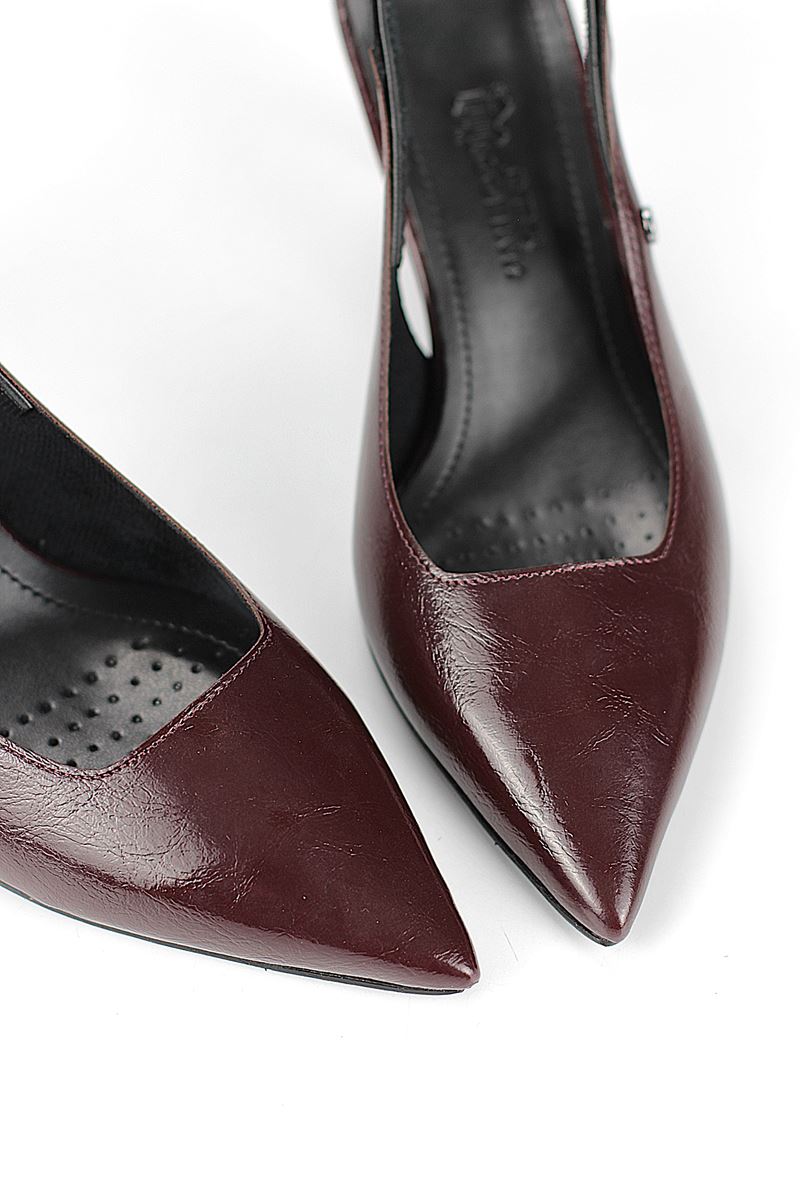 İlya Esnek Yumuşak Kaymaz Taban (4 cm) Bordo Rugan  Açık Lastikli Kadın Kalın Topuklu Ayakkabı