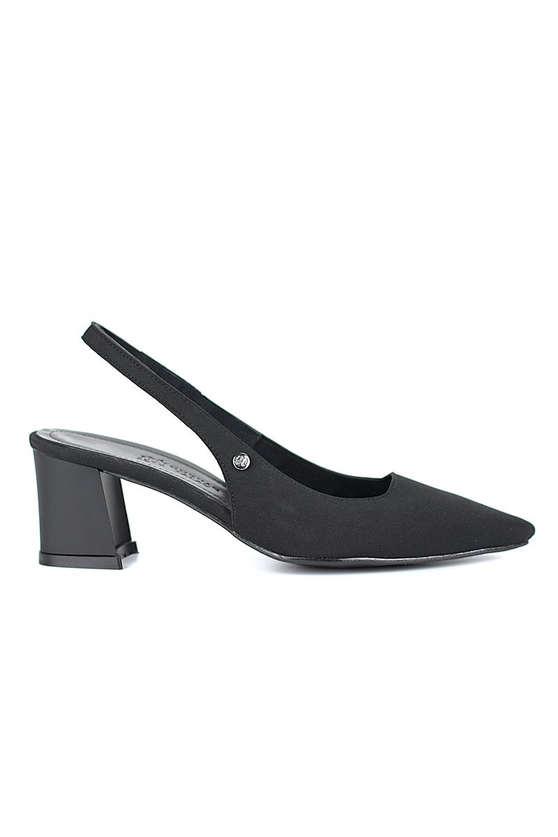 İlya Esnek Yumuşak Kaymaz Taban (4 cm) Siyah Süet  Açık Lastikli Kadın Kalın Topuklu Ayakkabı