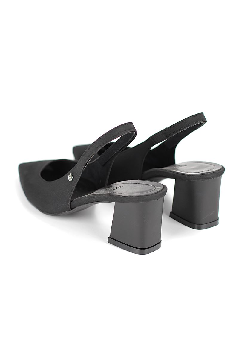 İlya Esnek Yumuşak Kaymaz Taban (4 cm) Siyah Süet  Açık Lastikli Kadın Kalın Topuklu Ayakkabı