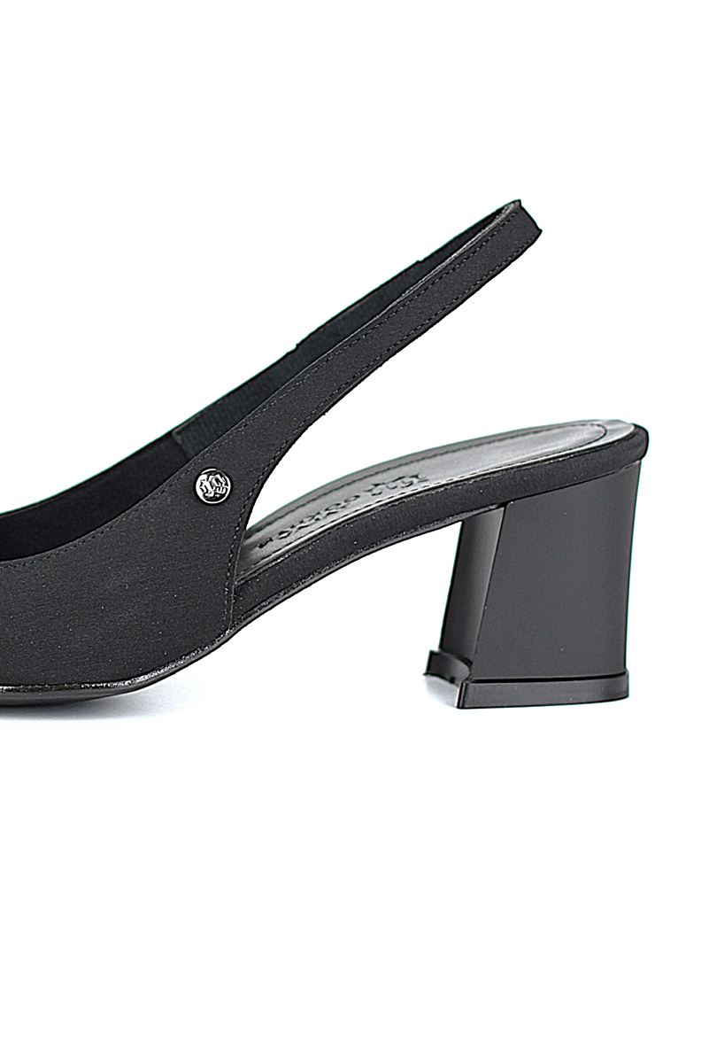 İlya Esnek Yumuşak Kaymaz Taban (4 cm) Siyah Süet  Açık Lastikli Kadın Kalın Topuklu Ayakkabı