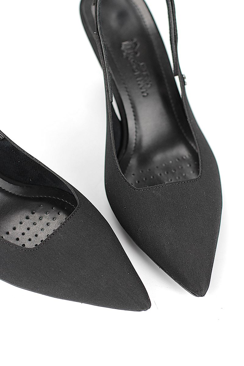 İlya Esnek Yumuşak Kaymaz Taban (4 cm) Siyah Süet  Açık Lastikli Kadın Kalın Topuklu Ayakkabı