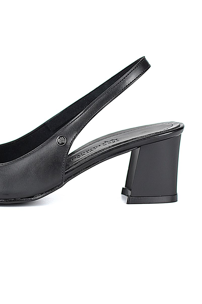 İlya Esnek Yumuşak Kaymaz Taban (4 cm) Siyah Cilt  Açık Lastikli Kadın Kalın Topuklu Ayakkabı