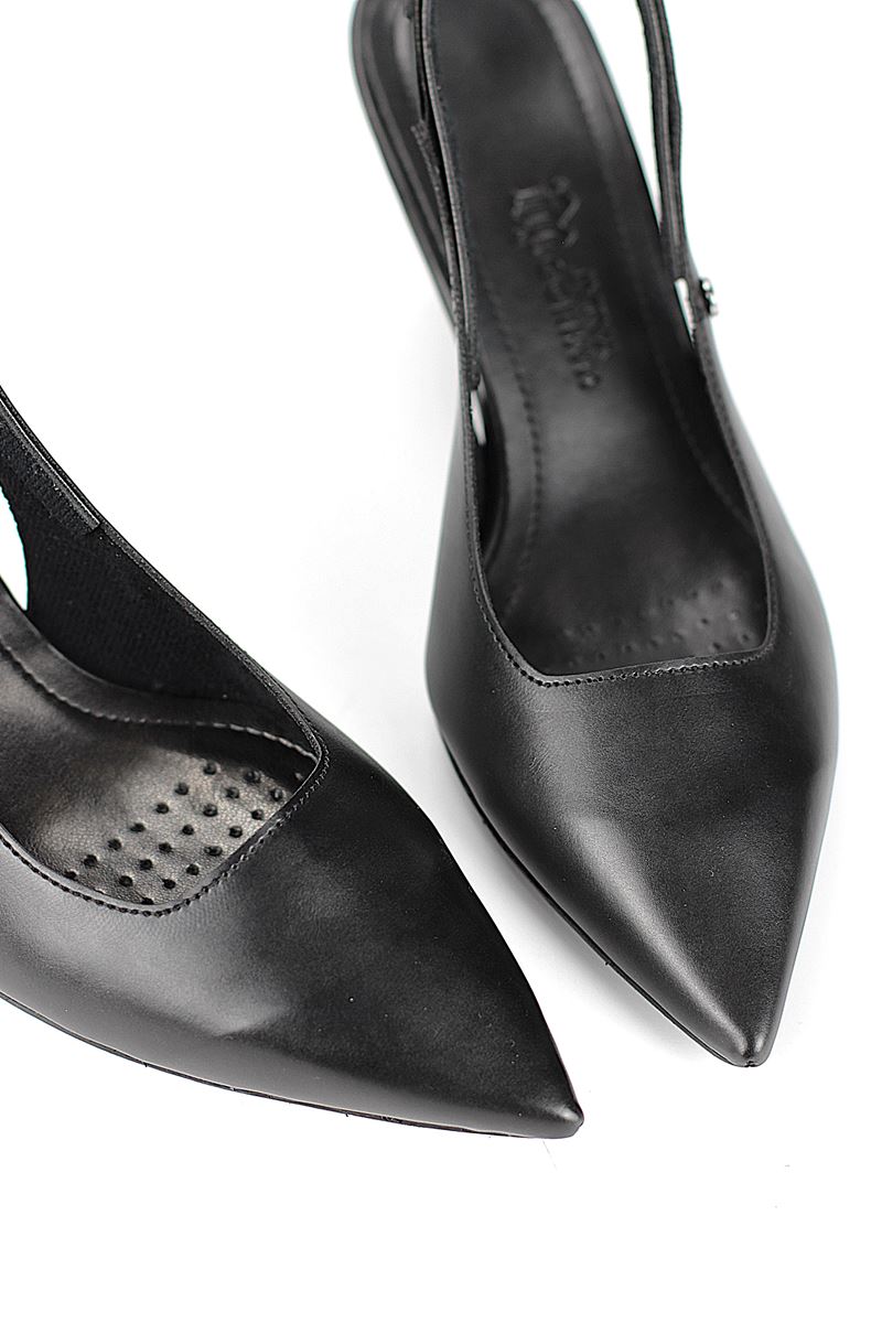 İlya Esnek Yumuşak Kaymaz Taban (4 cm) Siyah Cilt  Açık Lastikli Kadın Kalın Topuklu Ayakkabı